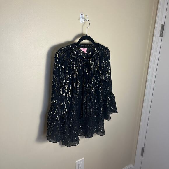 Lilly Pulitzer Matilda Silk Top Blouse Onyx Size Small Bow Tie Neck - Picture 3 of 6